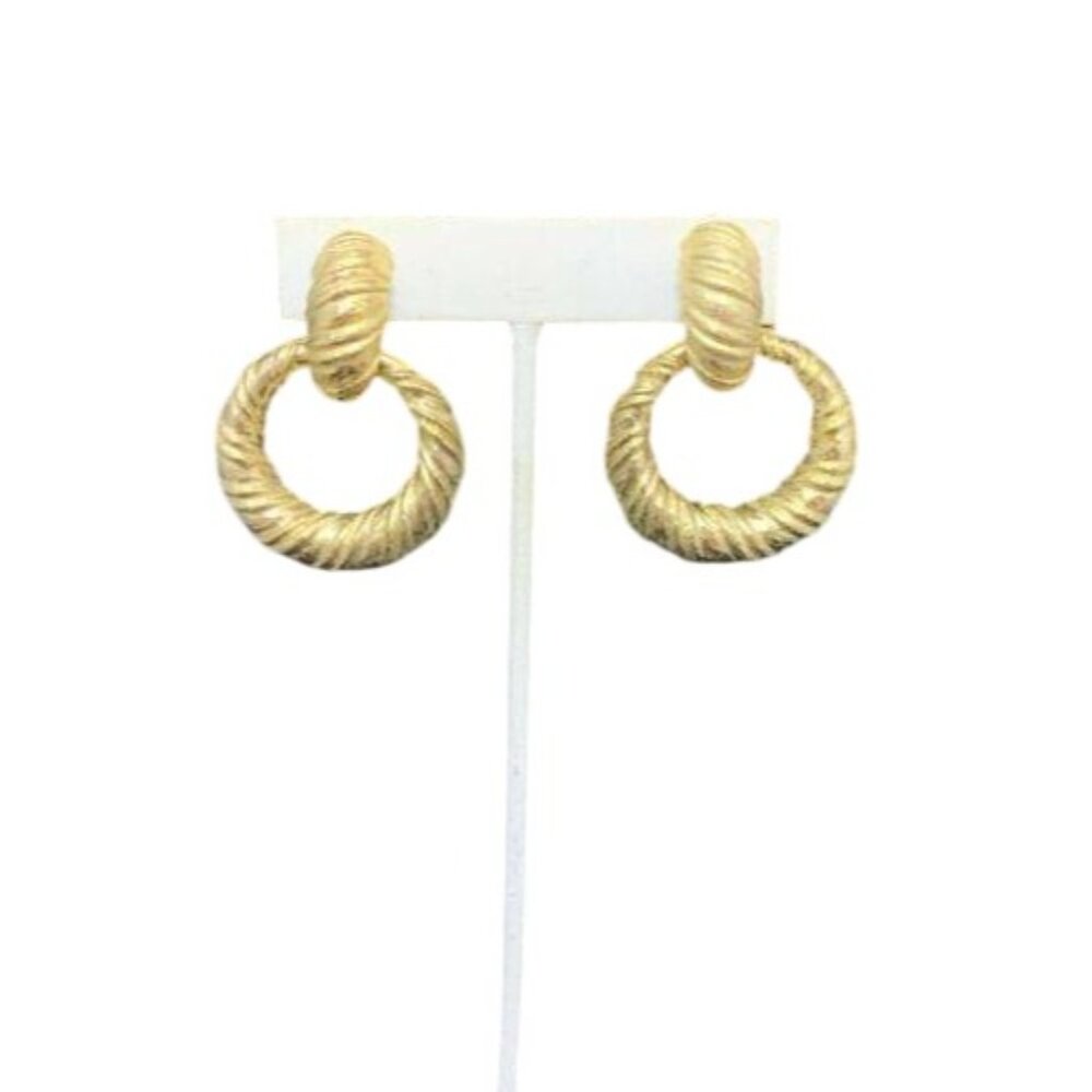 Joseph Mazer Textured Gold Tone Clip On Earrings W/ 2 Pair Of Charms (1746) - Picture 9 of 12